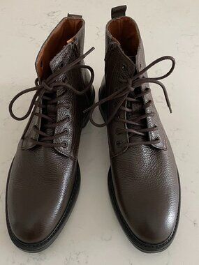 Massimo Dutti Lace Up Almond Toe Nappa Leather Boots Neutral Brown Sz 42